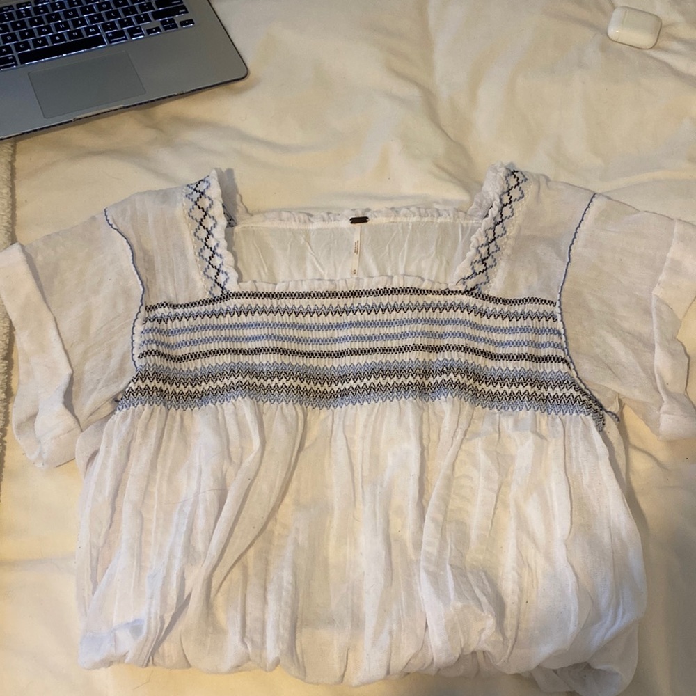 free people white and blue blouse